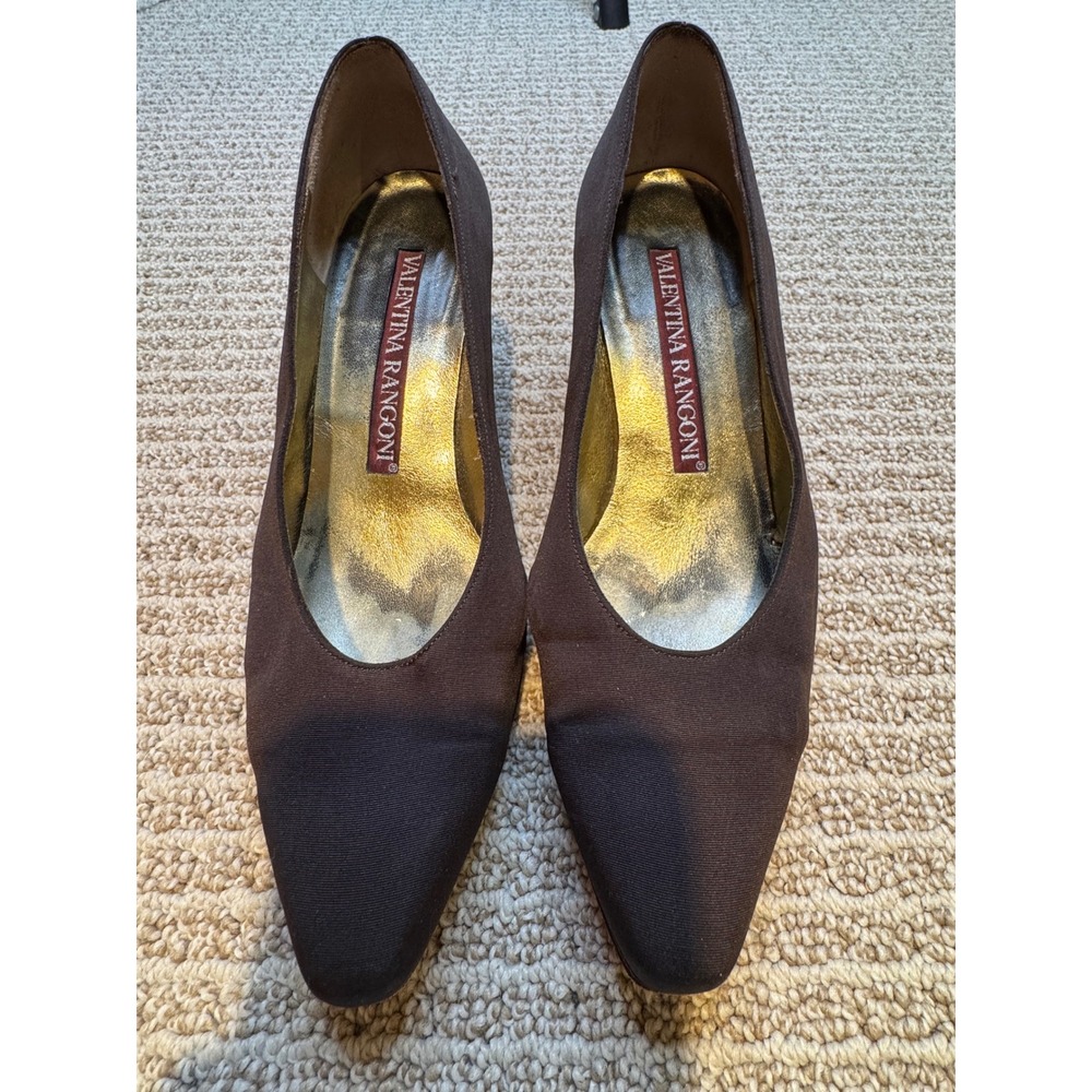 Valentina Rangoni Dark Brown Fabric Pointed Toe Pumps Made in Italy Womens 7.5 B